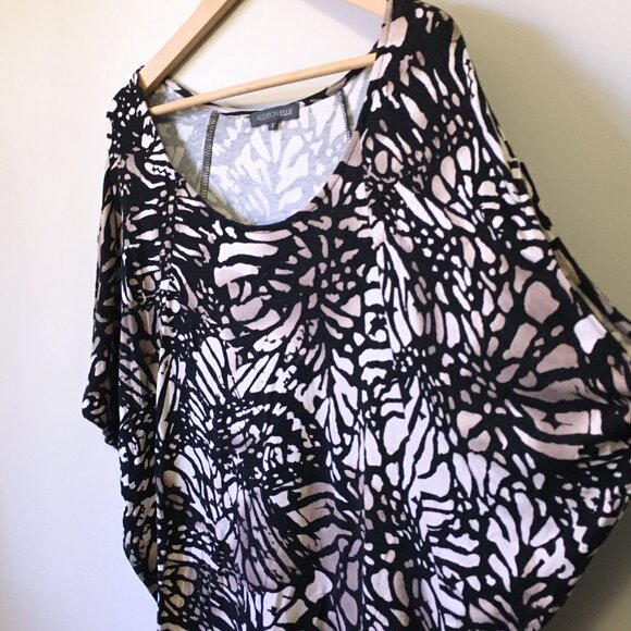 Monarch Butterfly Batik Dolman Sleeve Ruched Waist Viscose Top - Picture 3 of 16